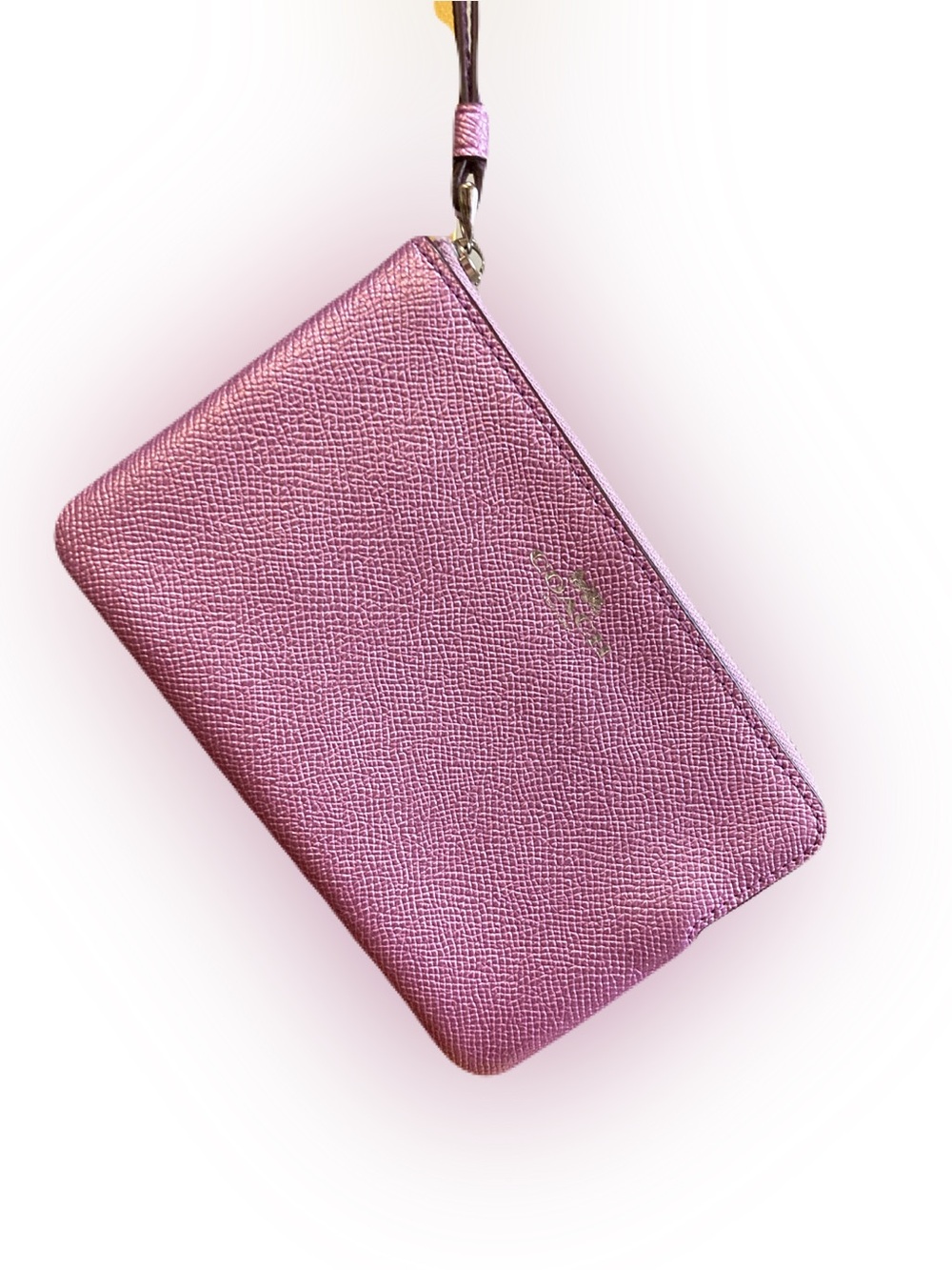 Coach Metallic Lilac Leather Corner Zip Wristlet EUC